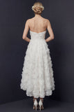 White Strapless High-Low A Line Wedding Dress with 3D Flowers
