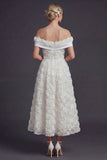White A Line Off The Shoulder Long Wedding Dress with 3D Flowers