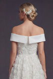 Off The Shoulder White 3D Flowers A Line Long Wedding Dress