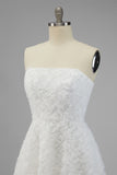 Strapless White A Line Long Wedding Dress with 3D Flowers