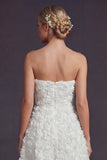 Strapless White A Line Long Wedding Dress with 3D Flowers