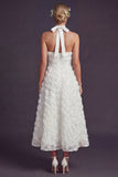 White A Line Halter 3D Flowers Long Wedding Dress