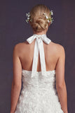 White A Line Halter 3D Flowers Long Wedding Dress