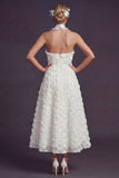 White Halter Cut Out A Line Long Wedding Dress with 3D Flowers