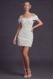 Bodycon White Cold Shoulder Short Wedding Dress with 3D Flowers