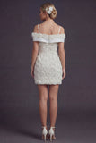 Bodycon White Cold Shoulder Short Wedding Dress with 3D Flowers