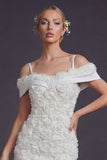 Bodycon White Cold Shoulder Short Wedding Dress with 3D Flowers