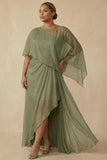 Asymmetrical Dusty Sage A Line Plus Size Mother Of The Bride Dress