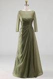 Dusty Sage Ruched A Line Half Sleeves Plus Size Mother Of The Bride Dress