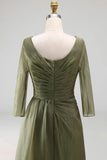 Dusty Sage Ruched A Line Half Sleeves Plus Size Mother Of The Bride Dress