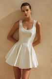 A-Line Round Neck Mini Little White Dress