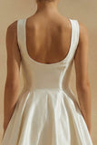 A-Line Round Neck Mini Little White Dress