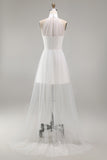 A-Line Mini Halter Neck Little White Dress with Sleeveless