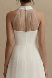 A-Line Mini Halter Neck Little White Dress with Sleeveless