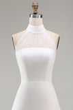 A-Line Mini Halter Neck Little White Dress with Sleeveless