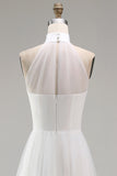 A-Line Mini Halter Neck Little White Dress with Sleeveless