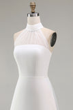 A-Line Mini Halter Neck Little White Dress with Sleeveless