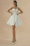 A-Line Spaghetti Straps Mini Little White Dress with Slit