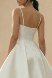 A-Line Spaghetti Straps Mini Little White Dress with Slit