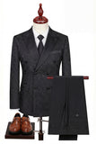 Black Double Breasted Peaked Lapel 3-Piece Men's Suits