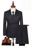 Black Double Breasted Shawl Lapel 3-Piece Men's Suits