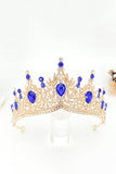 Golden and Royal Blue Crystal Prom Queen Pageant Crown Tiara