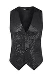 Sparkly Black Single Breasted V-Neck Men's Suit Vest with Sequins