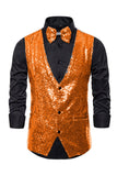 Black V-Neck Single Breasted Sequins Men's Suit Vest