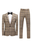 Black Plaid Notched Lapel One Button 3-Piece Men's Formal Suits