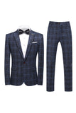 Black Plaid Notched Lapel One Button 3-Piece Men's Formal Suits