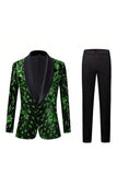 Gold Sequin One Button Shawl Lapel 2-piece Men's Prom Suits