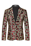 Sparkly Burgundy Leopard Sequin Peak Lapel Single Breasted Men' Blazer