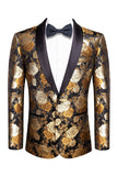 Golden Jacquard Floral Shawl Lapel Single Breasted Men' Blazer
