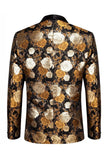 Golden Jacquard Floral Shawl Lapel Single Breasted Men' Blazer