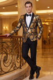 Golden Jacquard Floral Shawl Lapel Single Breasted Men' Blazer