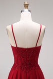 Velvet Burgundy A-Line Appliqued Long Mother of the Bride Dress with Beading
