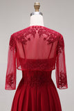 Velvet Burgundy A-Line Appliqued Long Mother of the Bride Dress with Beading