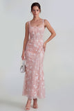 Lilac Sheath Sheer Corset Square Neck Midi Floral Dress with Lace Up Back