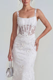 Lilac Sheath Sheer Corset Square Neck Midi Floral Dress with Lace Up Back
