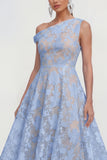 Pink One Shoulder A-Line Midi Floral Dress