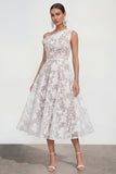 Pink One Shoulder A-Line Midi Floral Dress