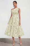 Pink One Shoulder A-Line Midi Floral Dress