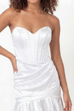 White Sweetheart Satin Corset Ruched Mini Graduation Dress with Ruffles