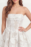 Strapless White Appliqued Corset A Line Mini Dress