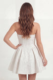 Floral A Line Strapless Mini White Dress