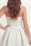 Floral A Line Strapless Mini White Dress