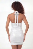 White Halter Halter Neck Ruched Bodycon Mini Dress