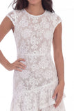 White Lace Round Neck Ruffled Short Graduation Dress with Sleeves