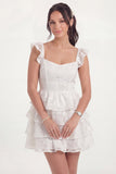 White Floral Corset A Line Tiered Ruffled Short Graduation Dress
