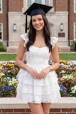 White Floral Corset A Line Tiered Ruffled Short Graduation Dress
